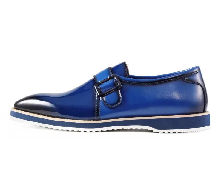 Royal Blue Men's Casual Shoes Patent Leather Single Monk Strap Style-Skyler