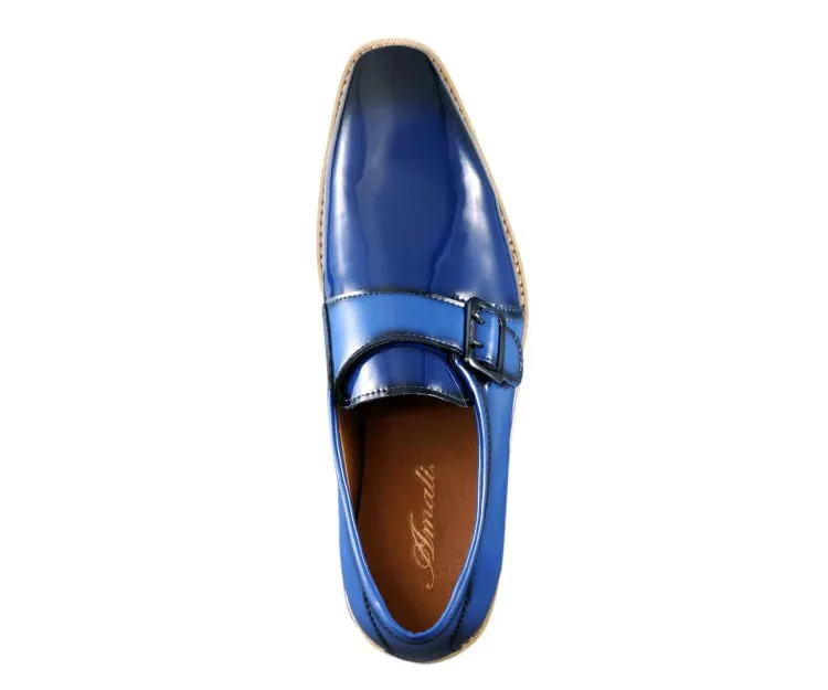 Royal Blue Men's Casual Shoes Patent Leather Single Monk Strap Style-Skyler