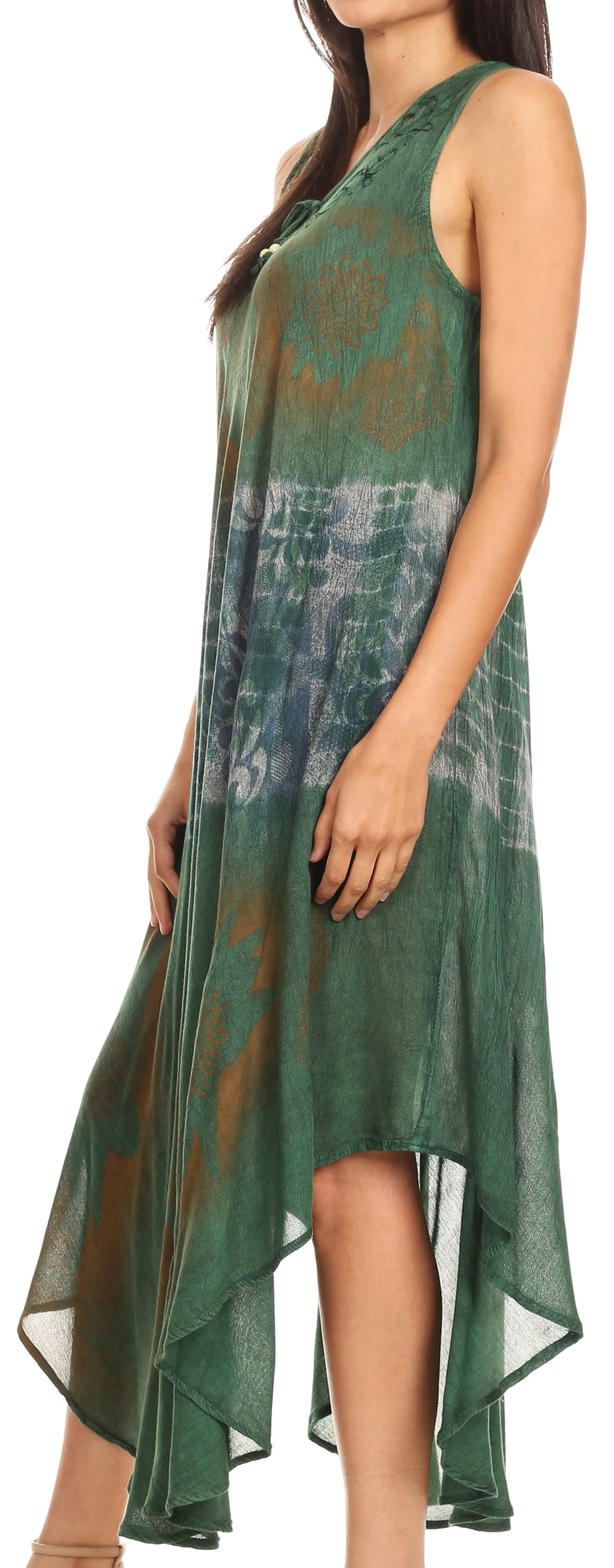 Sakkas Laramie Short Sleeve Stonewashed Ethnic Print Dress with Embroidery