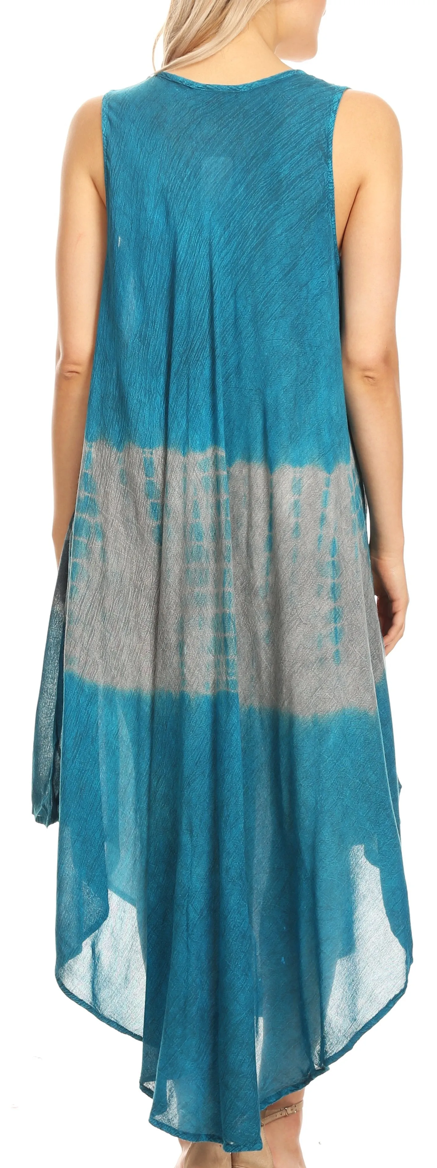 Sakkas Laramie Short Sleeve Stonewashed Ethnic Print Dress with Embroidery