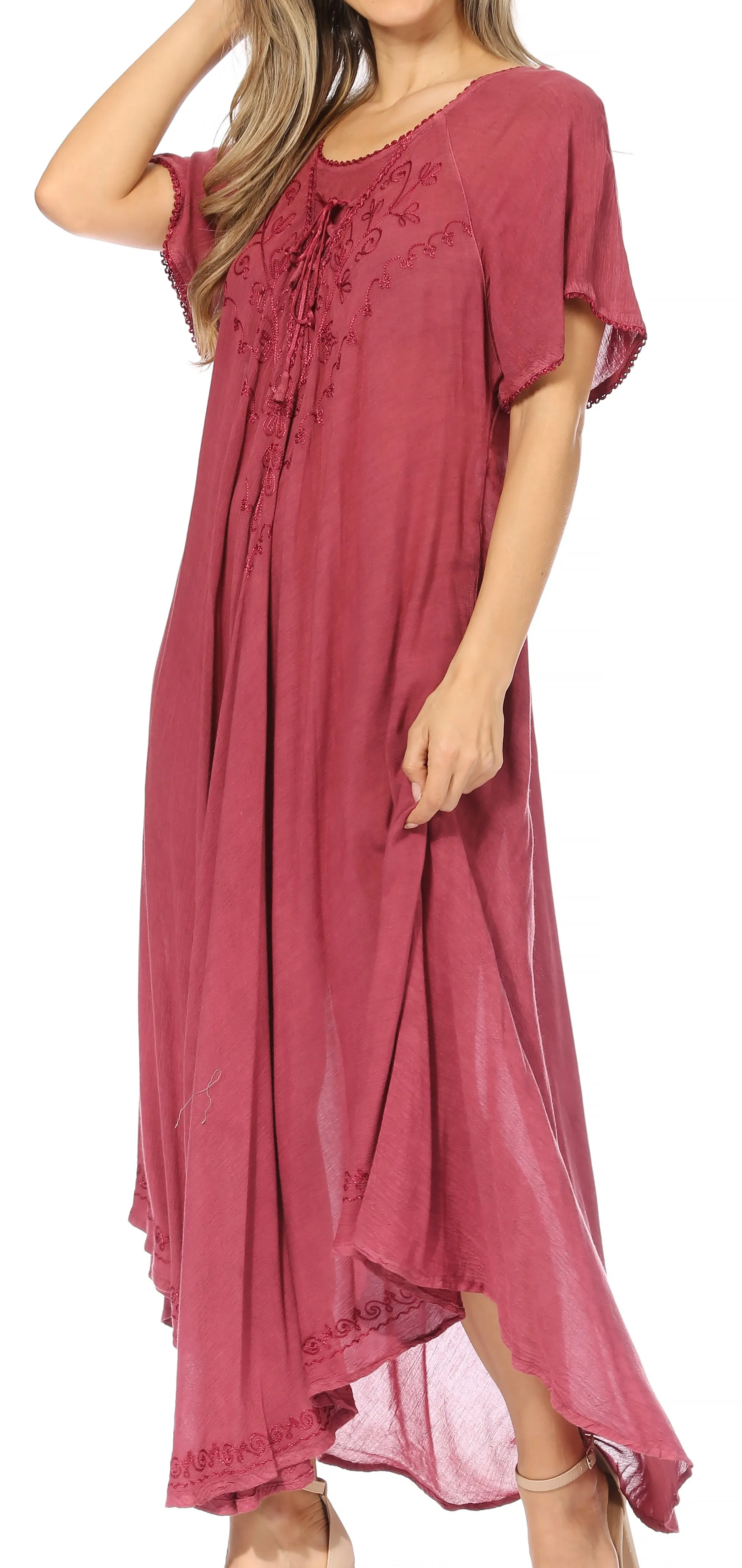 Sakkas Lilia Embroidered Lace Up Bodice Relaxed Fit  Maxi Sun Dress