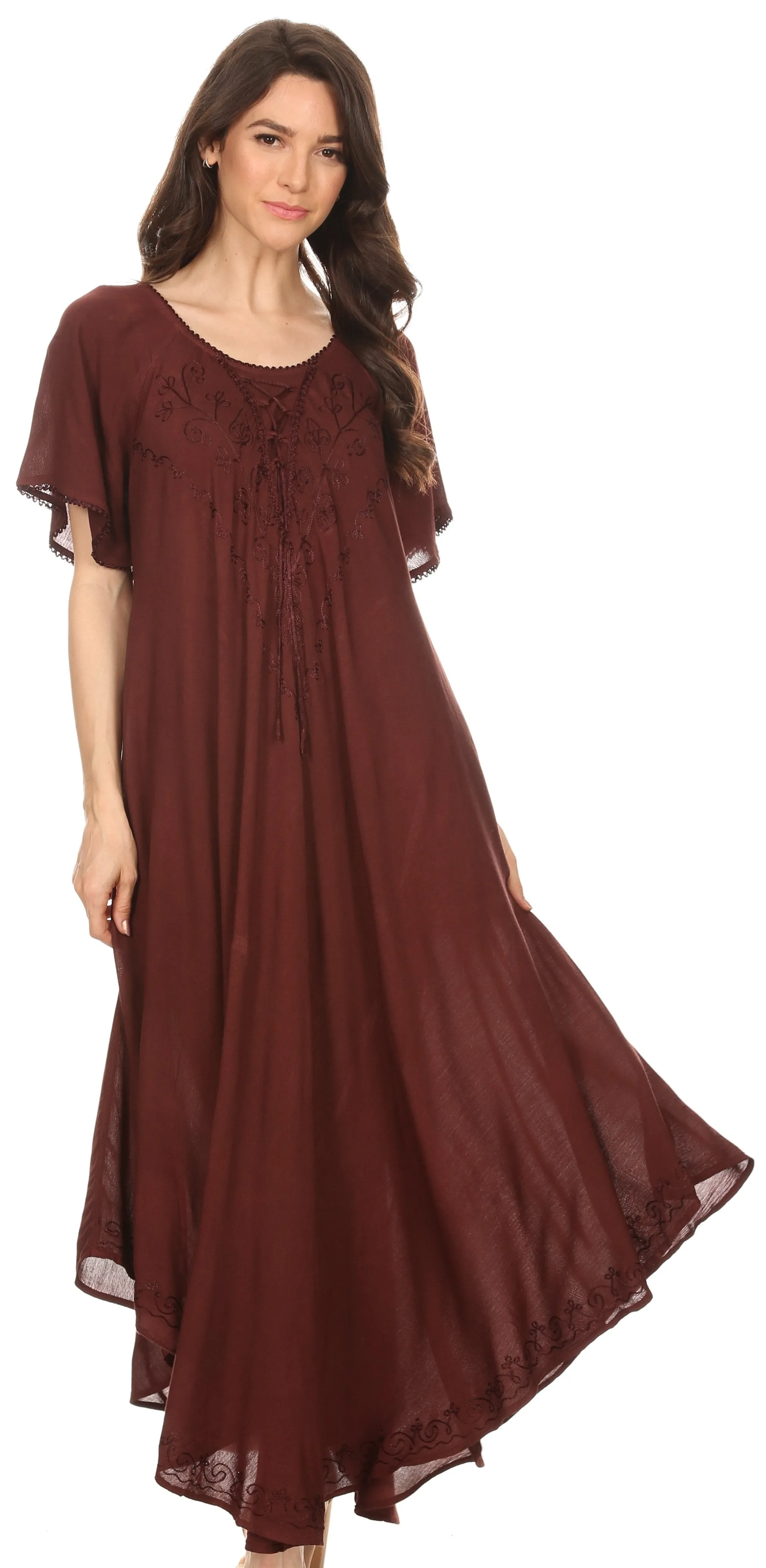 Sakkas Lilia Embroidered Lace Up Bodice Relaxed Fit  Maxi Sun Dress