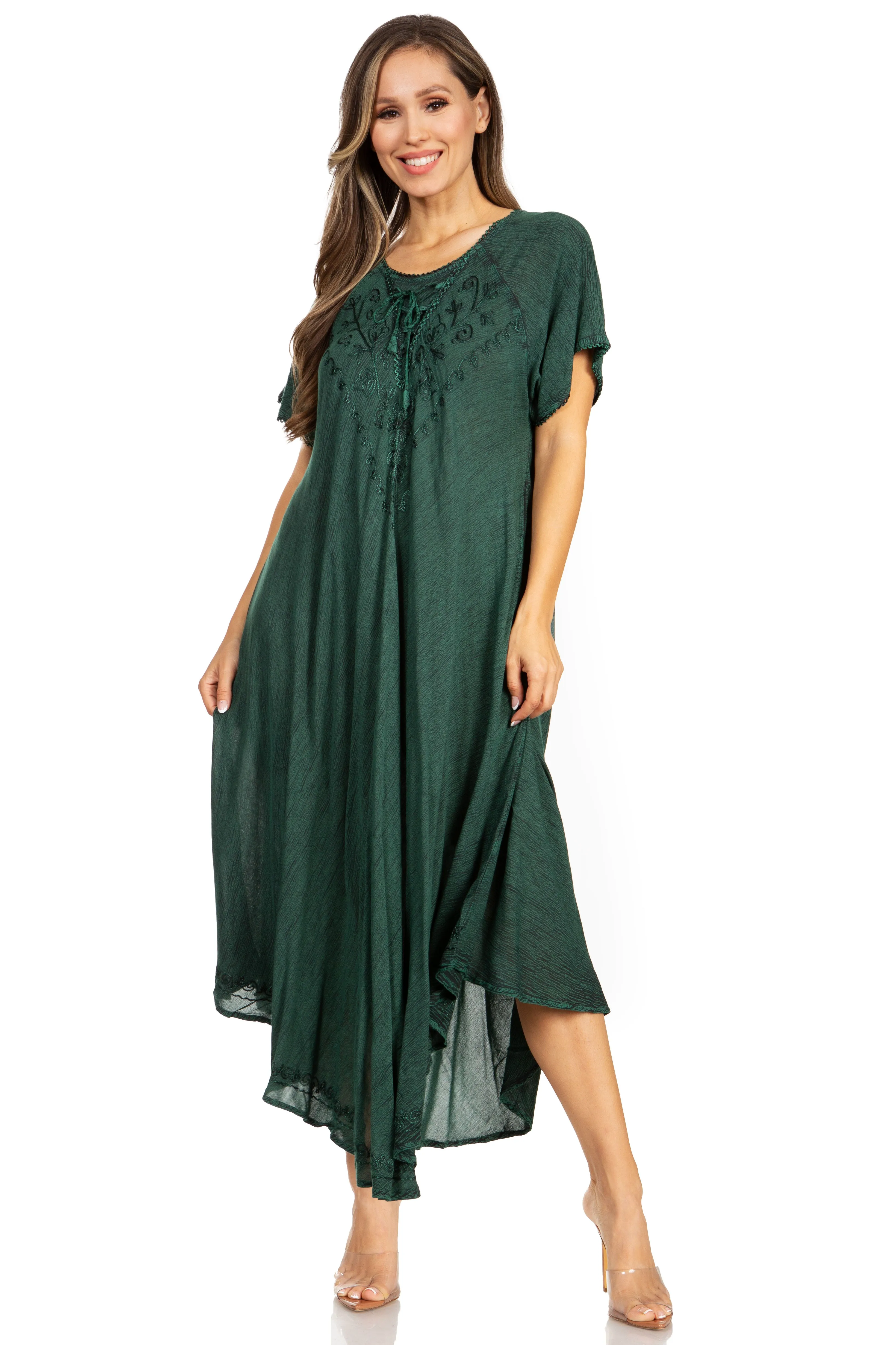 Sakkas Lilia Embroidered Lace Up Bodice Relaxed Fit  Maxi Sun Dress