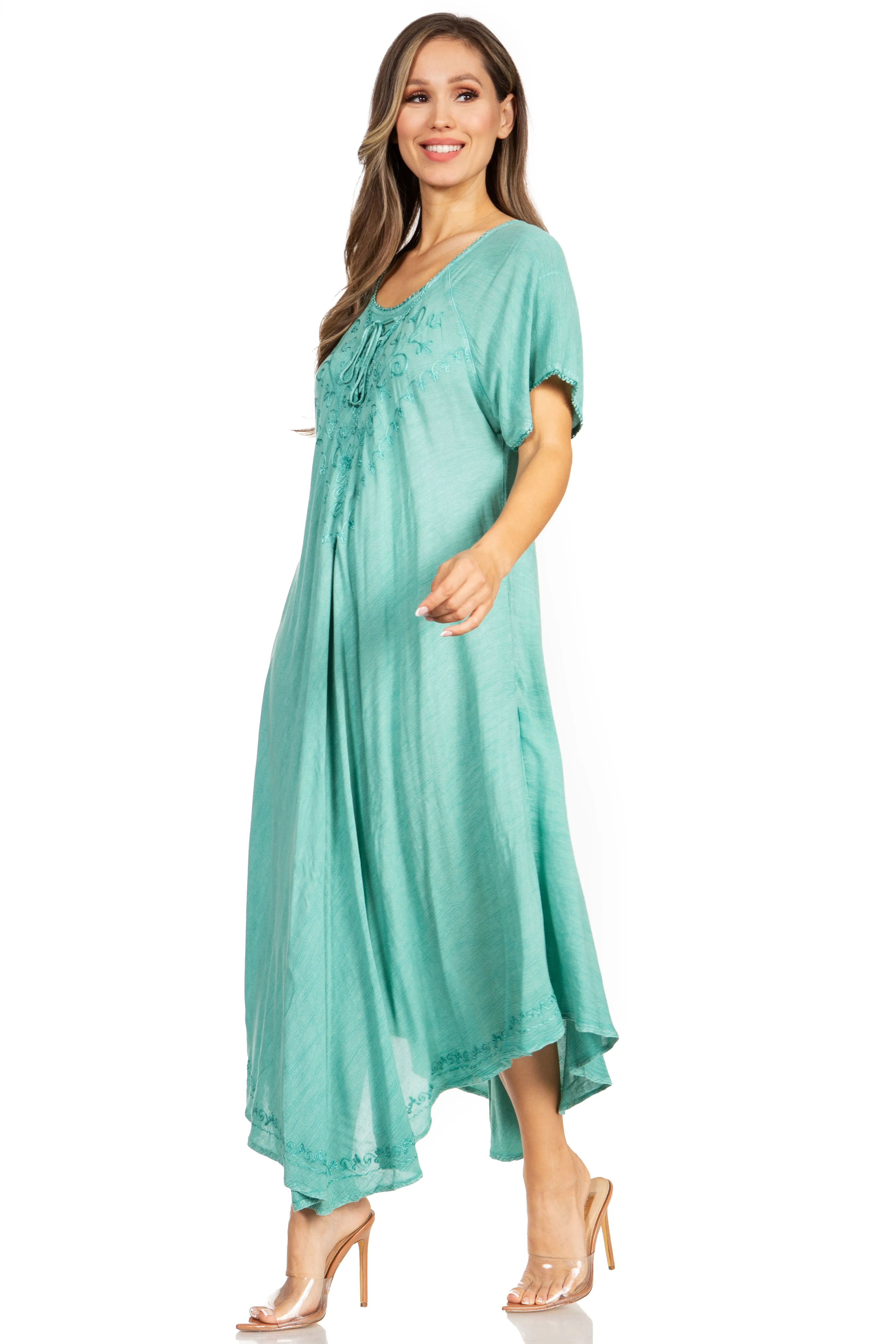 Sakkas Lilia Embroidered Lace Up Bodice Relaxed Fit  Maxi Sun Dress