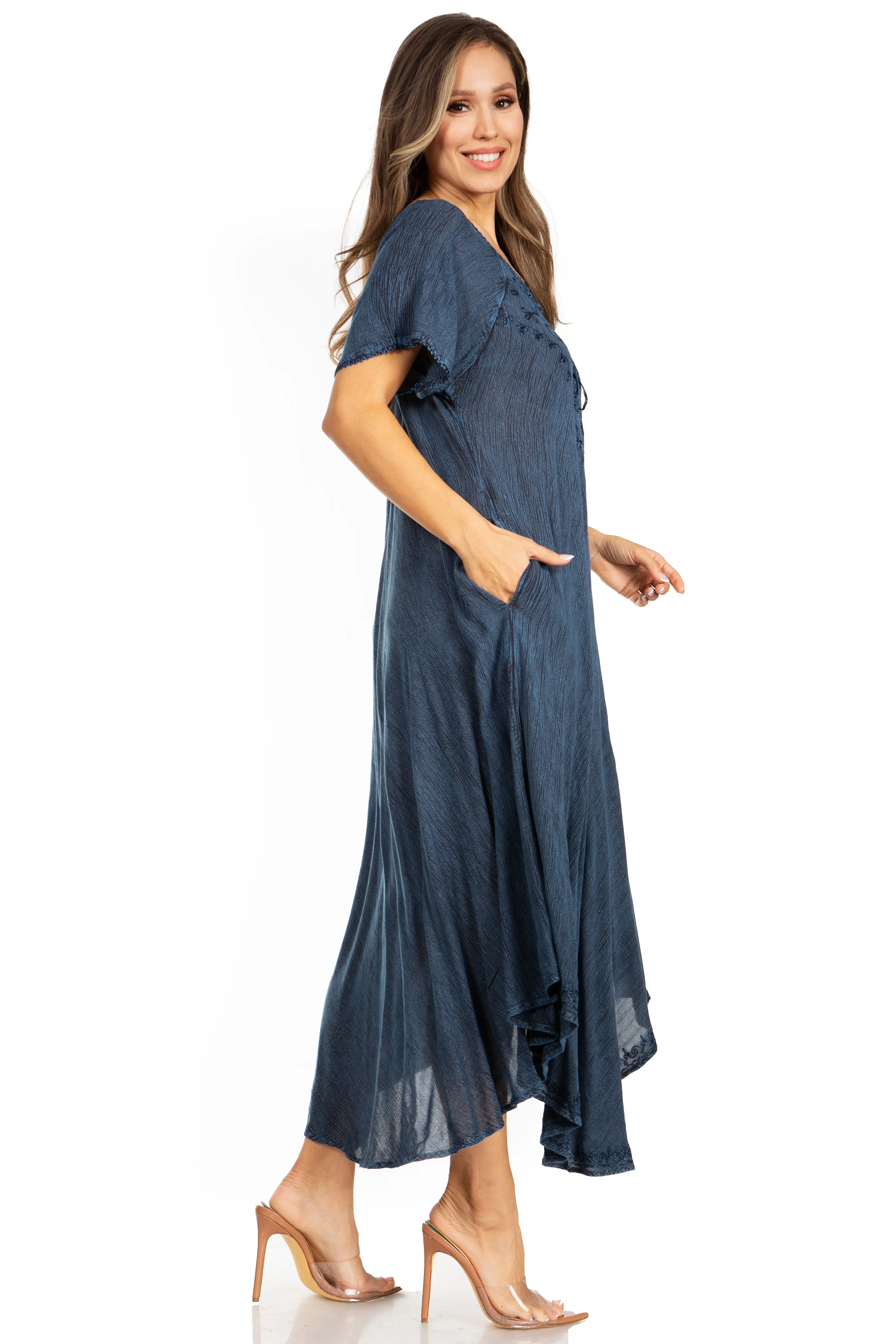 Sakkas Lilia Embroidered Lace Up Bodice Relaxed Fit  Maxi Sun Dress