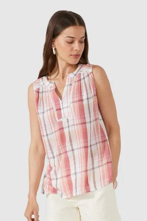 Sleeveless Check Print Top