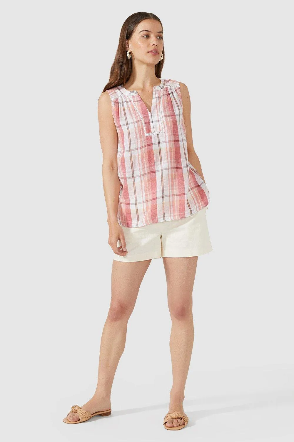 Sleeveless Check Print Top