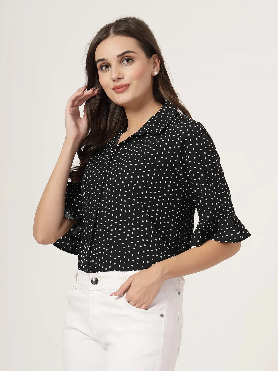 Style Quotient Women black and white Polka Dot Shirt style Top