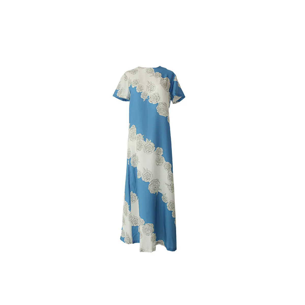 Tilda Short Sleeve Silk Maxi Blue & White