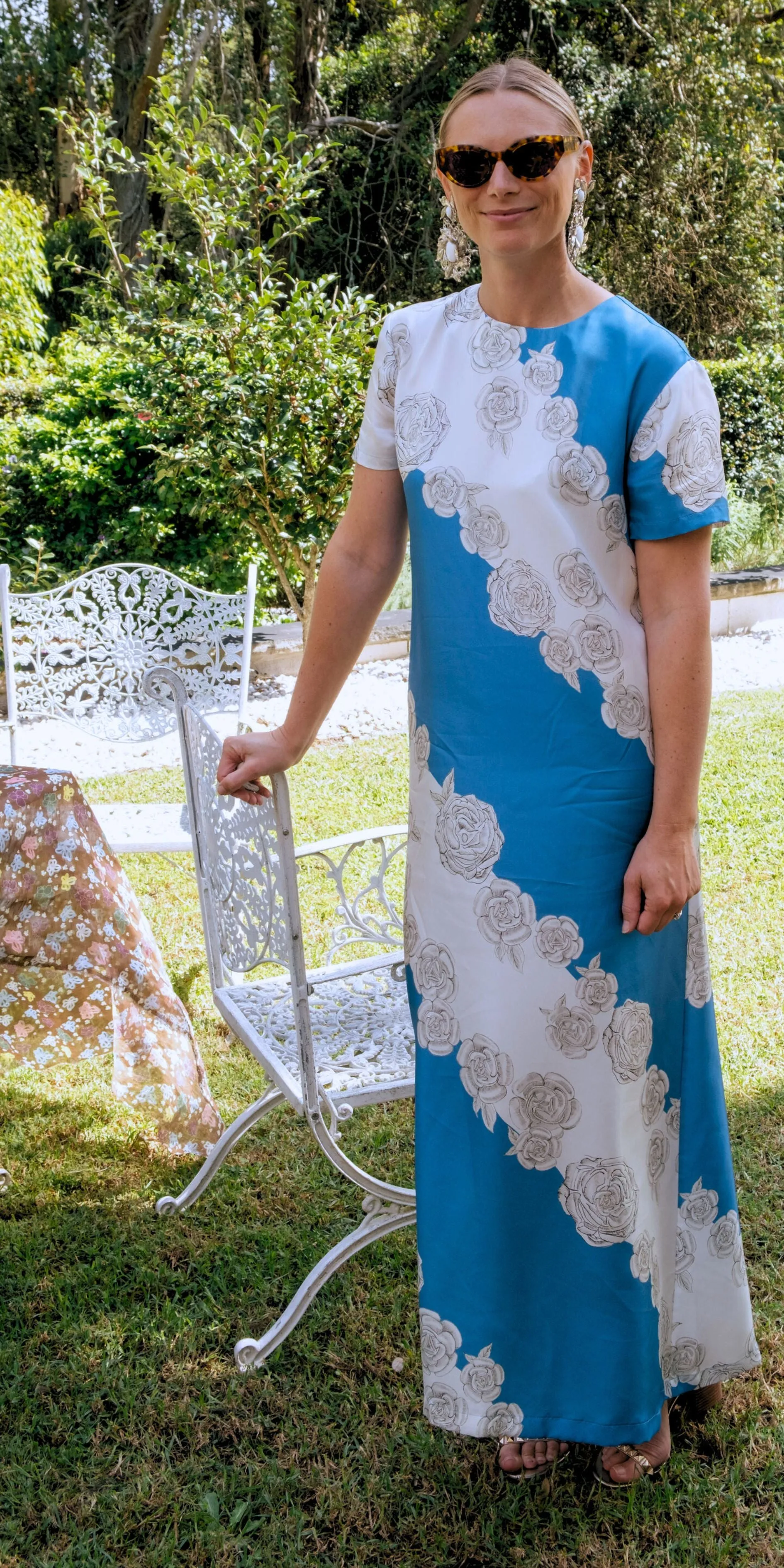 Tilda Short Sleeve Silk Maxi Blue & White