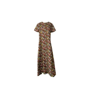 Tilda Short Sleeve Silk Maxi Coffee Floral