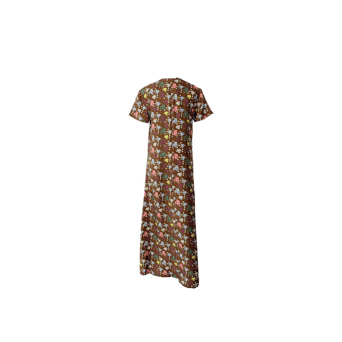 Tilda Short Sleeve Silk Maxi Coffee Floral