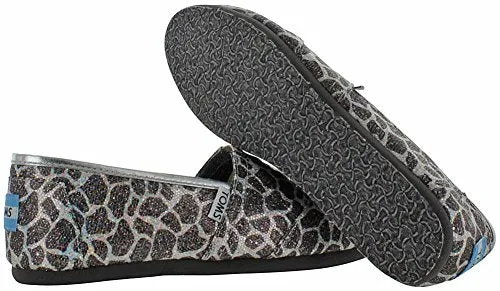 Toms Classics Giraffe Print Glitter Gray Silver Fashion Slip On Flat Shoes