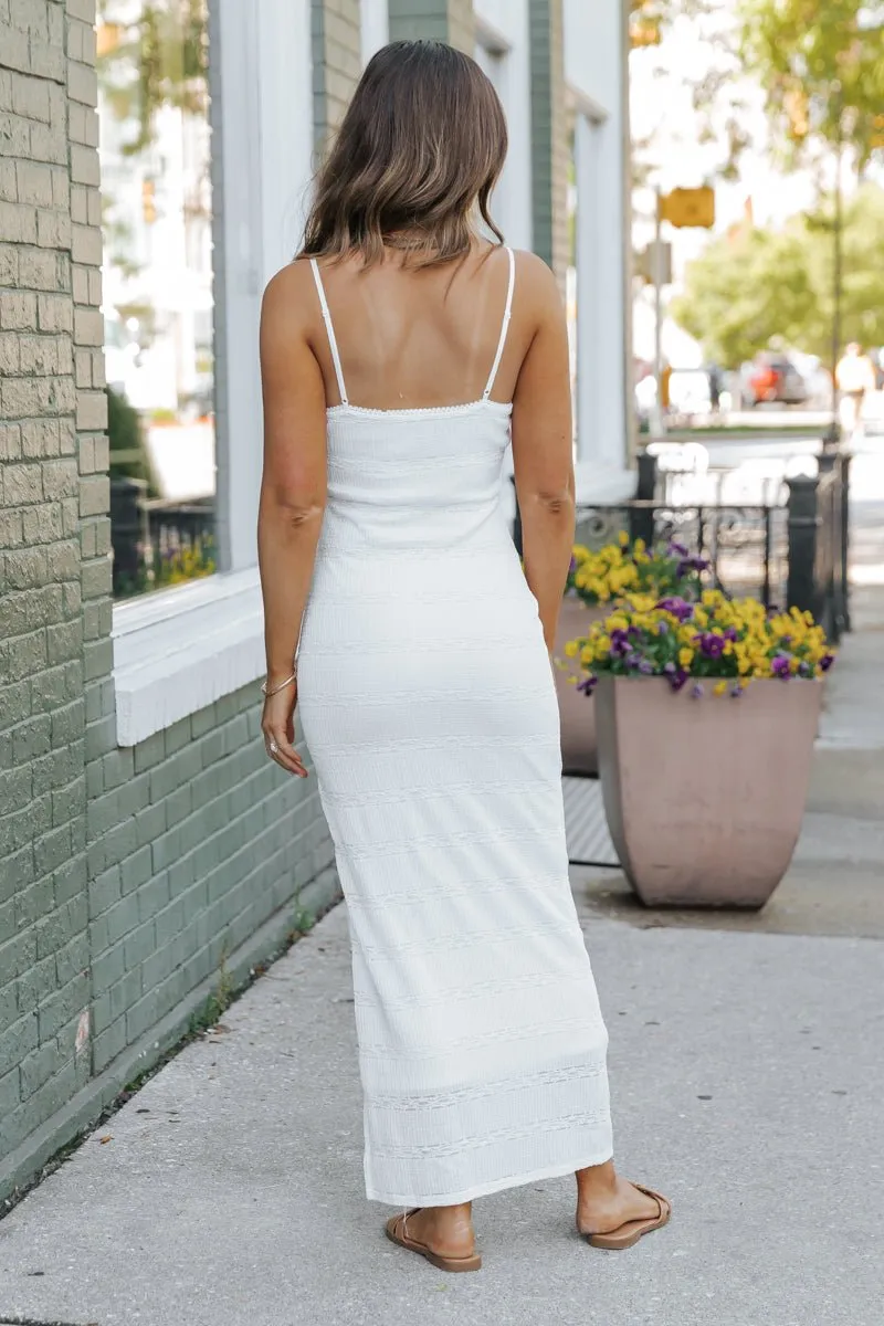 White Textured Slit Maxi Dress - FINAL SALE