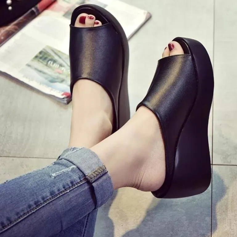 Women peep toe platform slide wedge sandals