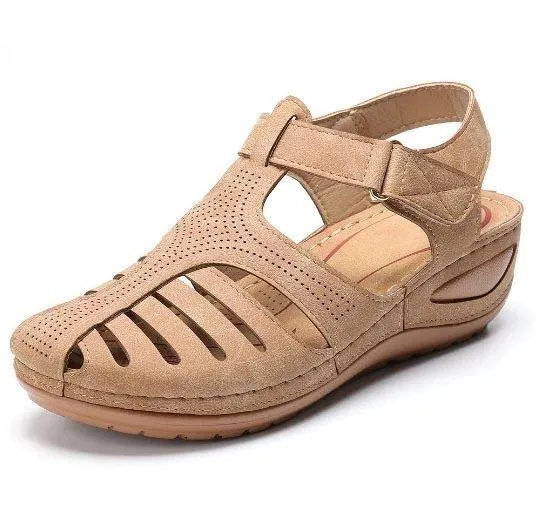 Women Summer Hollow Out Closed Toe Velcro Wedge Sandals