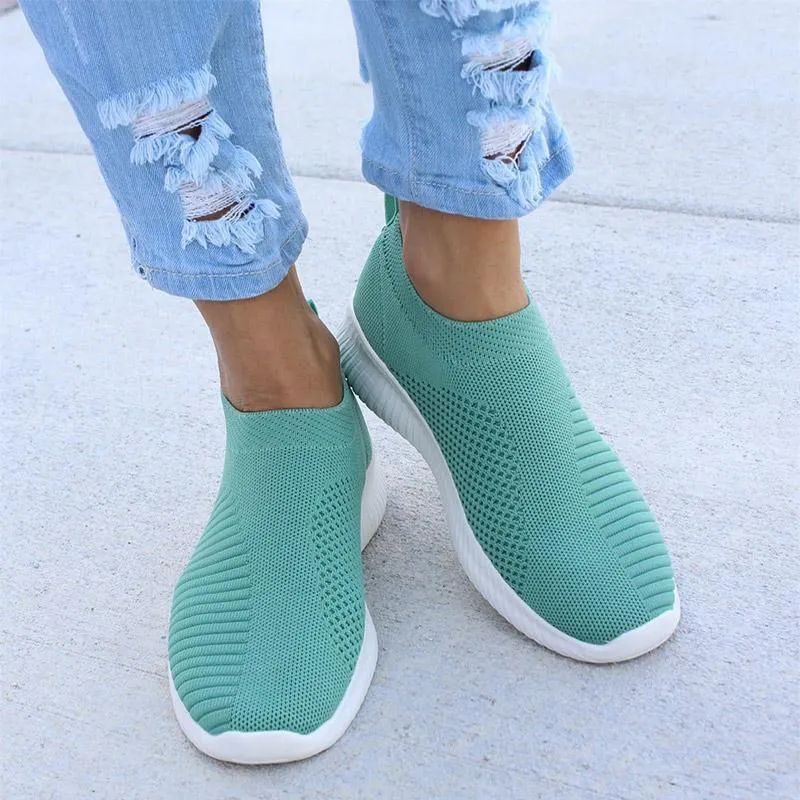 Women's lightweight breathable knitting sneakers slip on sneakers elastic cloth best shoes for walking