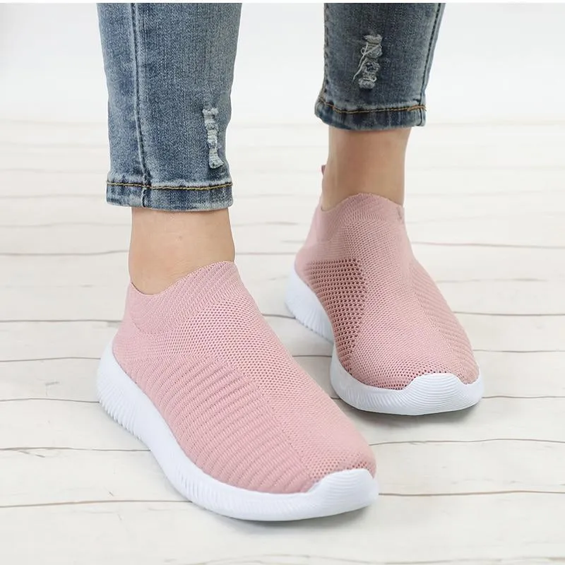 Women's lightweight breathable knitting sneakers slip on sneakers elastic cloth best shoes for walking