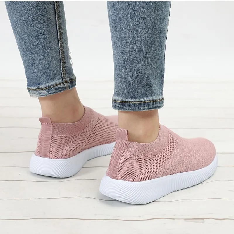 Women's lightweight breathable knitting sneakers slip on sneakers elastic cloth best shoes for walking