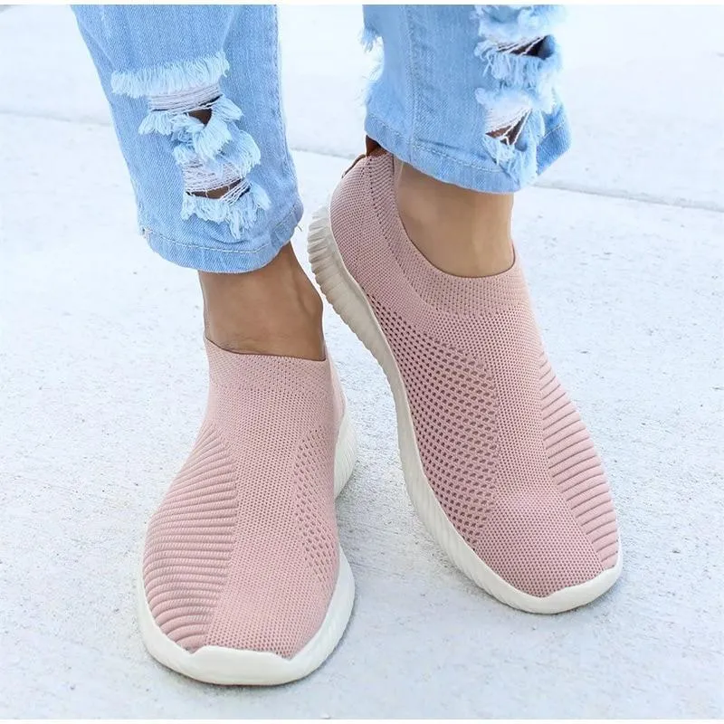 Women's lightweight breathable knitting sneakers slip on sneakers elastic cloth best shoes for walking