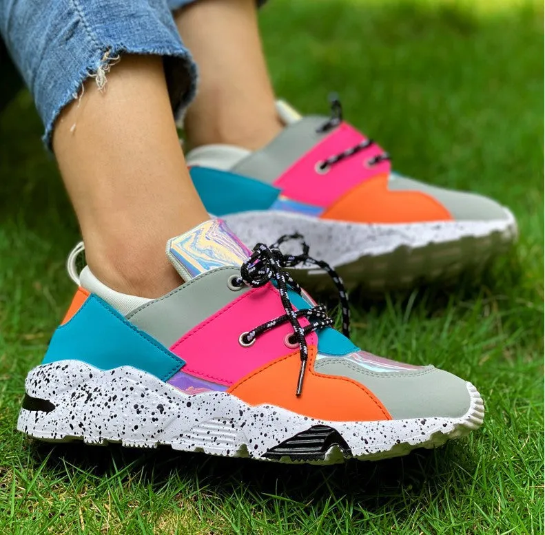 Women's patchwork colorful sneakers breathable running shoes