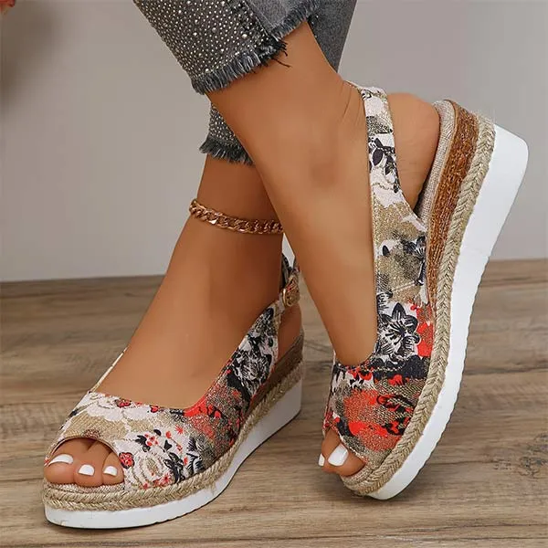 Women's Peep-Toe Espadrille Platform Wedge Sandals 70455273C