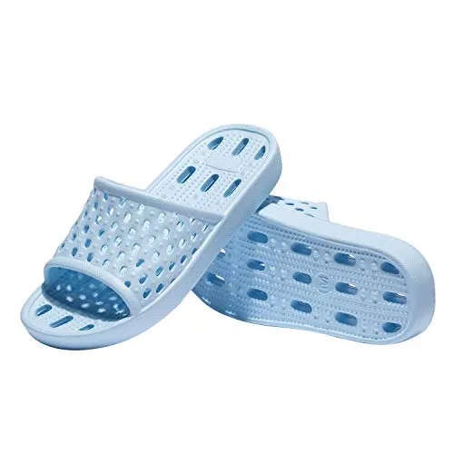 WOTTE Shower Sandals Women Quick Drying Bath Slippers Non Slip Dorm Shoes Size 5.5 Blue