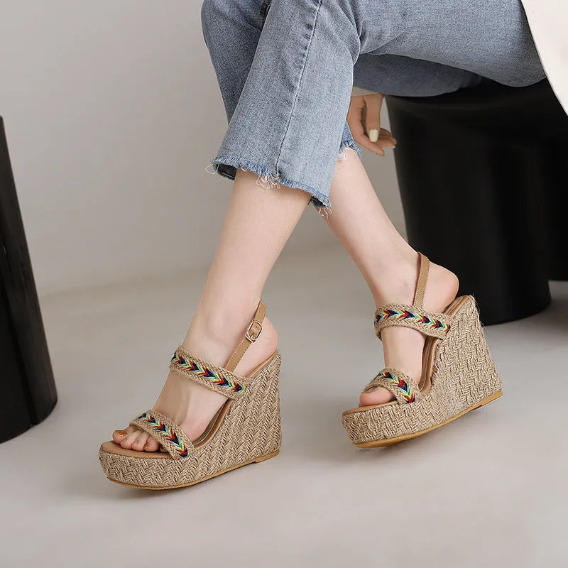 Woven braided wedge heels sandals