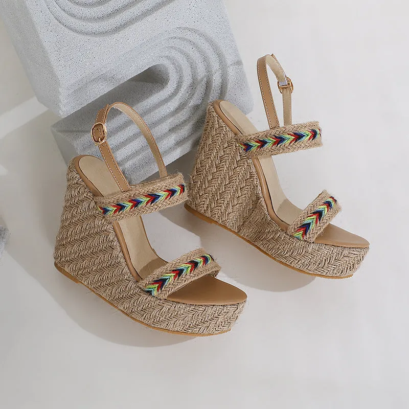 Woven braided wedge heels sandals